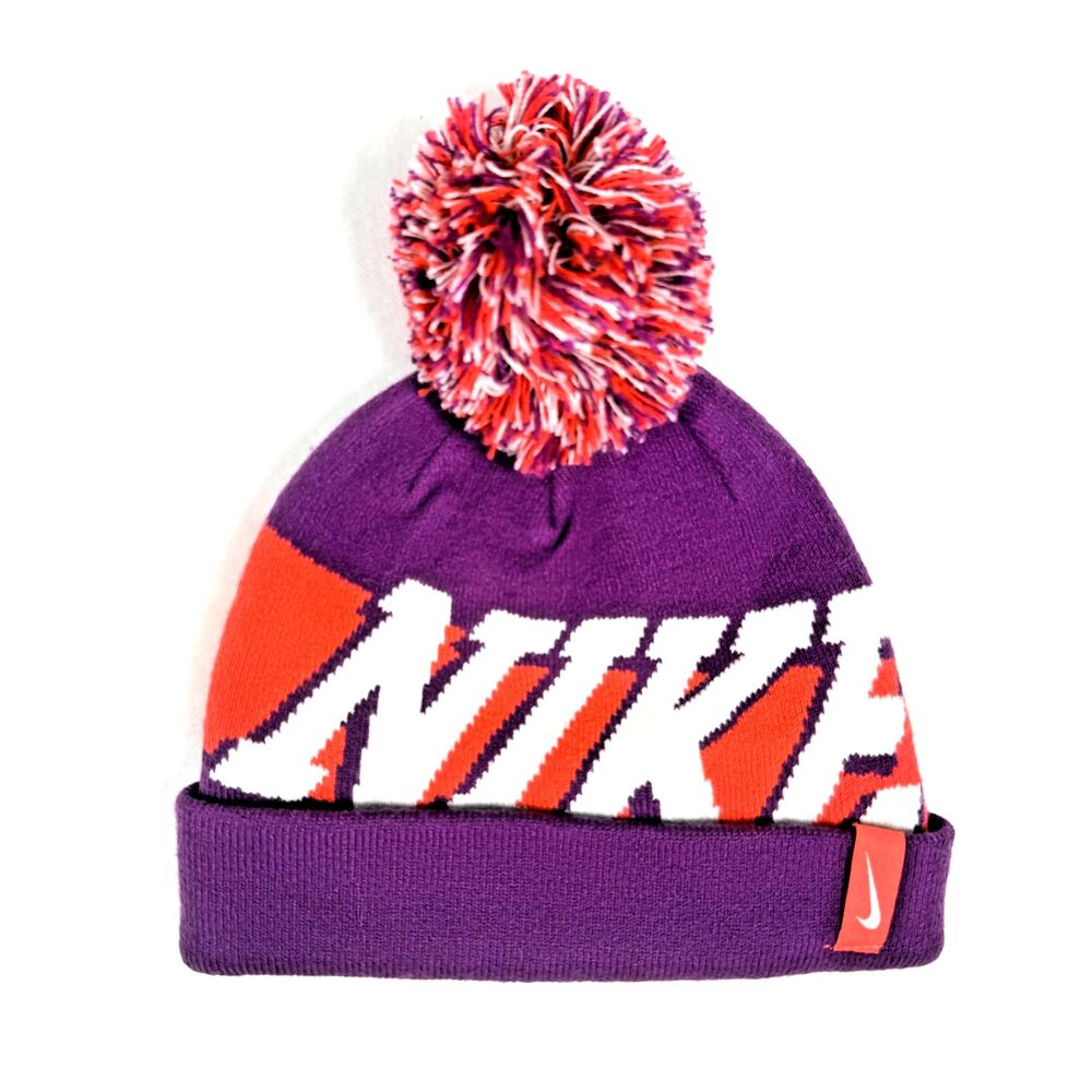 Nike Vintage 2015 Pom Beanie Hat Neon Pink/Orange Spellout Big Logo